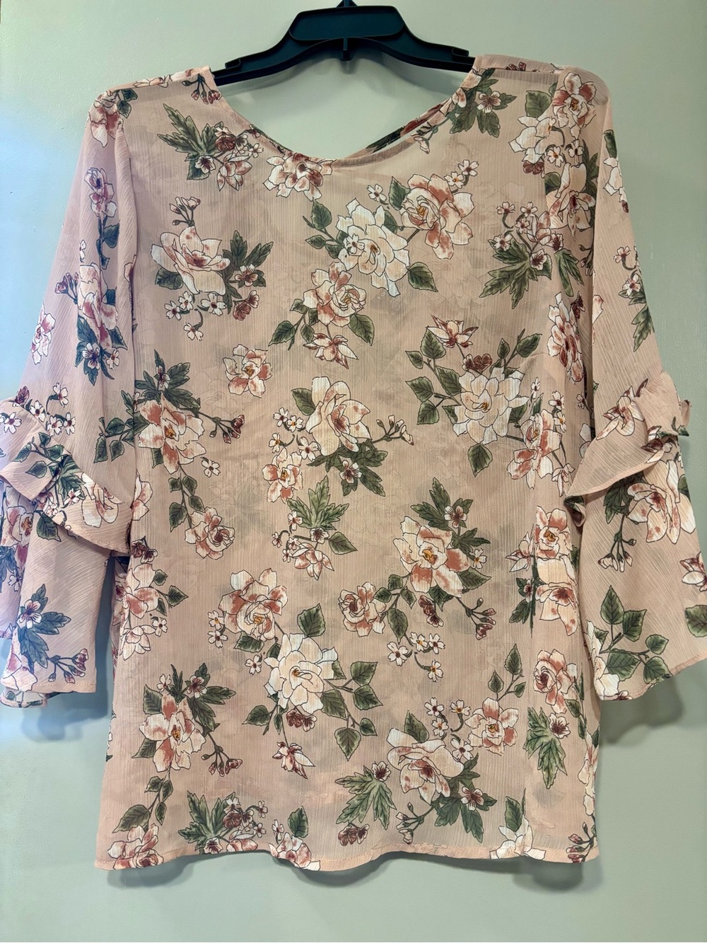 torrid Blush Floral Ruffle-Sleeve Blouse